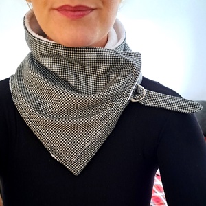 Sál kesztyű szett tyúklábmintás meleg Körsál Nyakmelegítő fekete fehér - ruha & divat - sál, sapka, kendő - sál - Meska.hu