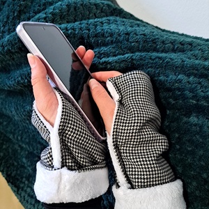 Sál kesztyű szett tyúklábmintás meleg Körsál Nyakmelegítő fekete fehér - ruha & divat - sál, sapka, kendő - sál - Meska.hu