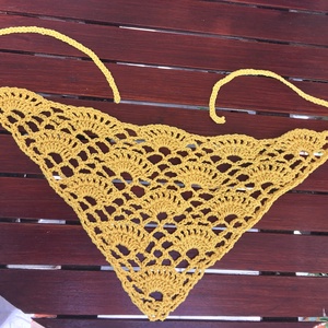 Sárga  horgolt  bandana kendő - ruha & divat - sál, sapka, kendő - kendő - Meska.hu