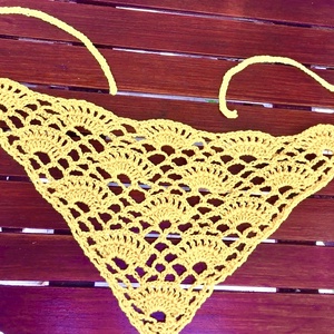 Sárga  horgolt  bandana kendő - Meska.hu