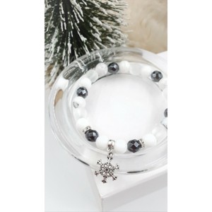 Ezüst hópihe medálos hematit kristálykarkötő, Ékszer, Karkötő, Gyöngyös karkötő, , MESKA