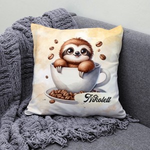Névvel kérhető - Mosolygós Kávés lajhár mintás párna - otthon & életmód - lakástextil - párna & párnahuzat - díszpárna (belsővel együtt) - Meska.hu