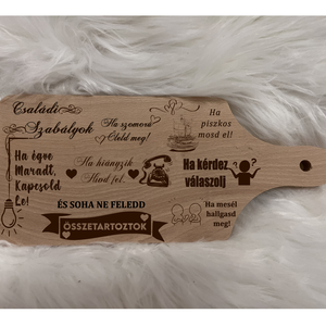 Családi szabályok gravírozott vágódeszka, Otthon & Életmód, Konyhafelszerelés, tálalás, Sütés, főzés, Vágódeszka, , MESKA