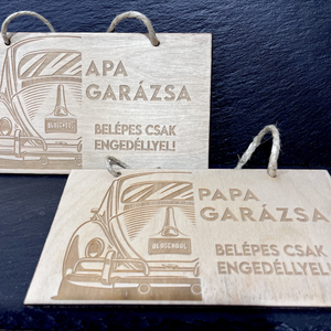 Papa vagy apa garázsa fa tábla, Otthon & Életmód, Dekoráció, Kép & Falikép, Fából készült kép, Gravírozás, pirográfia, MESKA