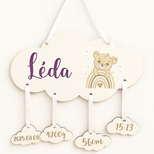 Személyre szabott babanév tábla � Felhő babaszoba dekoráció születési adatokka - Meska.hu