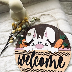 Húsvéti nyuszis fa ajtó kopogtató - Meska.hu