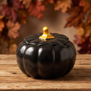 Fekete Halloween kerámia tök arany szárral�� - Meska.hu