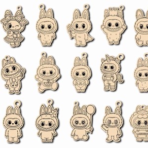 Labubu Figura Natúr Fából - táska & tok - kulcstartó & táskadísz - kulcstartó - Meska.hu