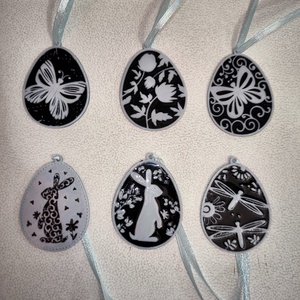 Húsvéti tojásdísz fekete fehér 6 darabos, Ünnepi díszek, dekorációk, Húsvéti díszek és dekorációk, Húsvéti tojásfadíszek, , MESKA