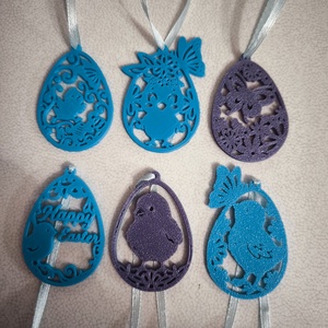 Kék és lila tojásdíszek tojásfához , Ünnepi díszek, dekorációk, Húsvéti díszek és dekorációk, Húsvéti tojásfadíszek, , MESKA