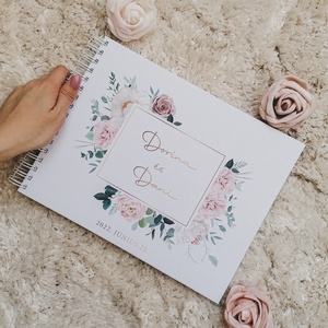 Rózsaszín-fehér vendégkönyv egyedi felirattal, Esküvő, Emlék & Ajándék, Album & Fotóalbum, Könyvkötés, Papírművészet, MESKA