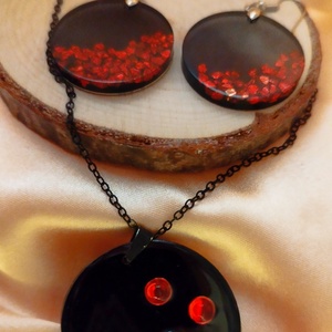 Füst színű és piros fülbevaló és medál szett, Ékszer, Ékszerszett, , MESKA
