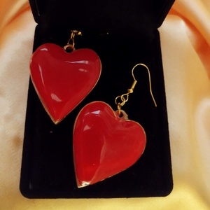 Piros szív alakú női fülbevaló  - ékszer - fülbevaló - fülékszer - Meska.hu