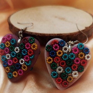 Szív alakú színes női fülbevaló, Ékszer, Fülbevaló, Csillár fülbevaló, , MESKA