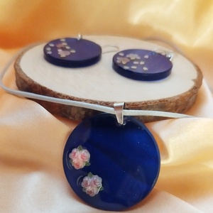 Kék színű kör alakú női fülbevaló és medál - Meska.hu