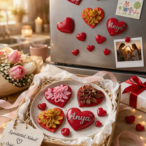 Piros szív alakú hűtőmágnes rózsával - otthon & életmód - konyhafelszerelés, tálalás - konyhai dekoráció - hűtőmágnes - Meska.hu