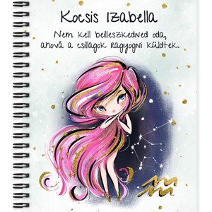 Személyre szabható - Rózsaszín hajú Csini Vízöntő lány mintás A5-ös füzet, Otthon & Életmód, Papír, írószer, Jegyzetfüzet & Napló, , MESKA