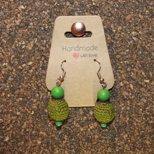 Zöld horgolt gömb fülbevaló, Ékszer, Fülbevaló, Lógó fülbevaló, Horgolás, MESKA