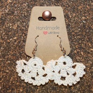 Fehér horgolt fülbevaló, Ékszer, Fülbevaló, Lógó fülbevaló, Horgolás, MESKA