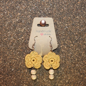 Sárga horgolt fülbevaló, Ékszer, Fülbevaló, Lógó fülbevaló, Horgolás, MESKA