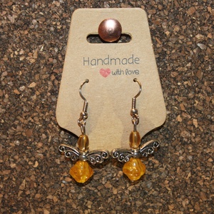 Sárga gyöngy angyalka fülbevaló, Ékszer, Fülbevaló, Lógó fülbevaló, , MESKA