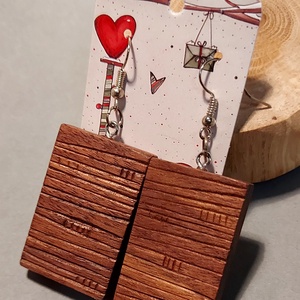 Fekete dió kézműves karácsonyi fülbevaló, Ékszer, Fülbevaló, Lógó fülbevaló, Famegmunkálás, Ékszerkészítés, MESKA