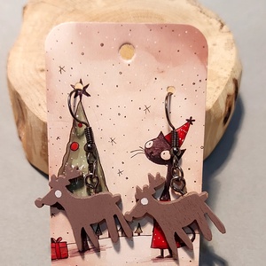 Karácsonyi fülbevaló, Ékszer, Fülbevaló, Lógó fülbevaló, Famegmunkálás, Ékszerkészítés, MESKA