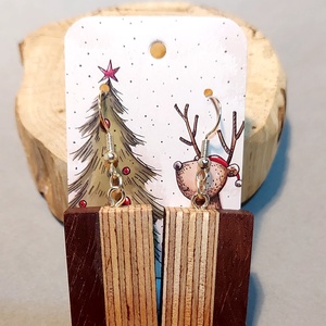 Mahagóni, csíkos mintájú fa kézműves fülbevaló, Ékszer, Fülbevaló, Lógó fülbevaló, Famegmunkálás, Ékszerkészítés, MESKA