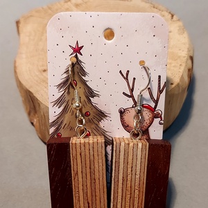 Mahagóni, csíkos mintájú fa kézműves fülbevaló - ékszer - fülbevaló - lógó fülbevaló - Meska.hu