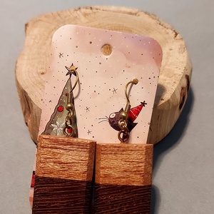 Wenge fa kézműves fülbevaló, Ékszer, Fülbevaló, Lógó fülbevaló, Famegmunkálás, Ékszerkészítés, MESKA