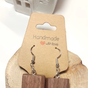 Fekete dió kézműves fülbevaló, Ékszer, Fülbevaló, Lógó fülbevaló, Famegmunkálás, Ékszerkészítés, MESKA