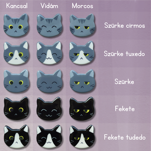 Cica hűtőmágnes - Szürke tuxedo Morcos - otthon & életmód - konyhafelszerelés, tálalás - konyhai dekoráció - hűtőmágnes - Meska.hu