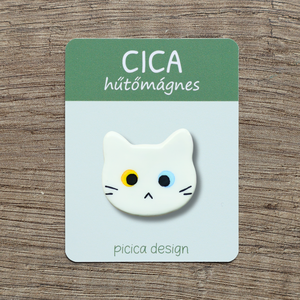 Cica hűtőmágnes - Fehér Kancsal, Otthon & Életmód, Konyhafelszerelés, tálalás, Konyhai dekoráció, Hűtőmágnes, Gyurma, Festett tárgyak, MESKA