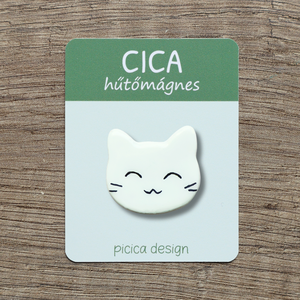Cica hűtőmágnes - Fehér Vidám, Otthon & Életmód, Konyhafelszerelés, tálalás, Konyhai dekoráció, Hűtőmágnes, Gyurma, Festett tárgyak, MESKA