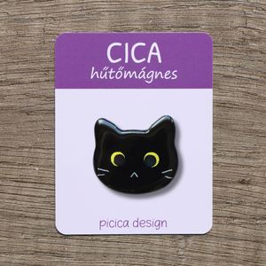 Cica hűtőmágnes - Fekete Kancsal, Otthon & Életmód, Konyhafelszerelés, tálalás, Konyhai dekoráció, Hűtőmágnes, Gyurma, Festett tárgyak, MESKA