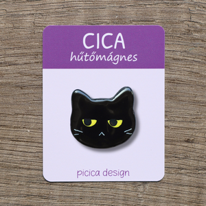 Cica hűtőmágnes - Fekete Morcos, Otthon & Életmód, Konyhafelszerelés, tálalás, Konyhai dekoráció, Hűtőmágnes, Gyurma, Festett tárgyak, MESKA