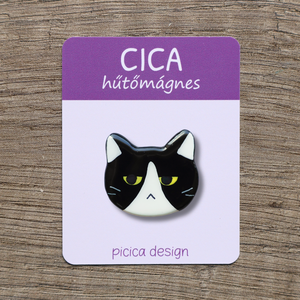 Cica hűtőmágnes - Fekete tuxedo Morcos, Otthon & Életmód, Konyhafelszerelés, tálalás, Konyhai dekoráció, Hűtőmágnes, Gyurma, Festett tárgyak, MESKA