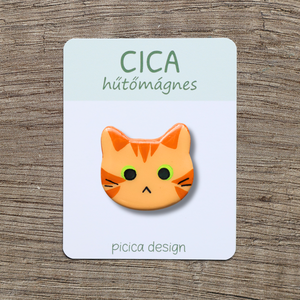 Cica hűtőmágnes - Narancs cirmos Kancsal, Otthon & Életmód, Konyhafelszerelés, tálalás, Konyhai dekoráció, Hűtőmágnes, Gyurma, Festett tárgyak, MESKA