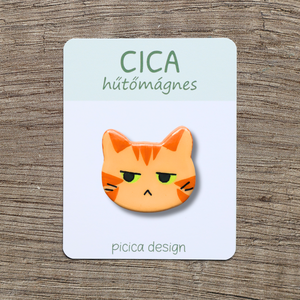 Cica hűtőmágnes - Narancs cirmos Morcos, Otthon & Életmód, Konyhafelszerelés, tálalás, Konyhai dekoráció, Hűtőmágnes, Gyurma, Festett tárgyak, MESKA