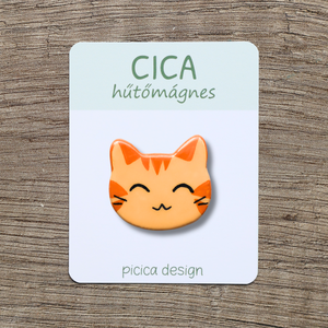 Cica hűtőmágnes - Narancs cirmos Vidám, Otthon & Életmód, Konyhafelszerelés, tálalás, Konyhai dekoráció, Hűtőmágnes, Gyurma, Festett tárgyak, MESKA