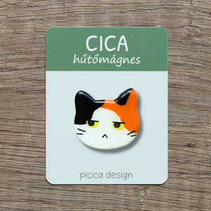 Cica hűtőmágnes - Narancs fekete foltos Morcos, Otthon & Életmód, Konyhafelszerelés, tálalás, Konyhai dekoráció, Hűtőmágnes, Gyurma, Festett tárgyak, MESKA