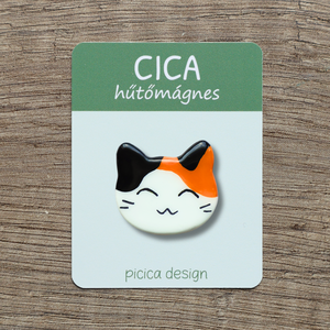 Cica hűtőmágnes - Narancs fekete foltos Vidám, Otthon & Életmód, Konyhafelszerelés, tálalás, Konyhai dekoráció, Hűtőmágnes, Gyurma, Festett tárgyak, MESKA