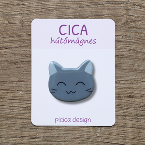 Cica hűtőmágnes - Szürke Vidám, Otthon & Életmód, Konyhafelszerelés, tálalás, Konyhai dekoráció, Hűtőmágnes, Gyurma, Festett tárgyak, MESKA