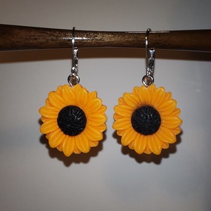 Napraforgó fülbevaló ezüst színű akasztóval - ékszer - fülbevaló - lógó fülbevaló - Meska.hu