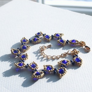 Kék-arany karkötő, Ékszer, Karkötő, Gyöngyös karkötő, Gyöngyfűzés, gyöngyhímzés, MESKA