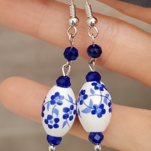 kék gyöngyös porcelános fülbevaló - elegáns - Meska.hu