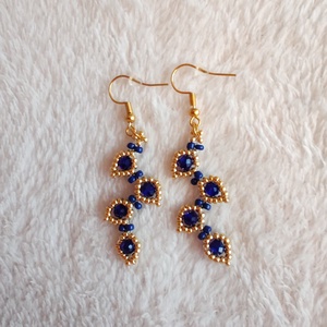 Kék-arany Fülbevaló - ékszer - karkötő - gyöngyös karkötő - Meska.hu