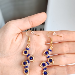 Kék-arany Fülbevaló, Ékszer, Karkötő, Gyöngyös karkötő, Gyöngyfűzés, gyöngyhímzés, MESKA