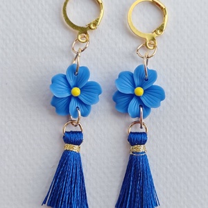 Nefelejcs virágos fülbevaló , Ékszer, Fülbevaló, Rojtos fülbevaló, Ékszerkészítés, MESKA