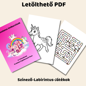 Unikornisos foglalkoztató füzet gyerekeknek � 19 oldalas letölthető PDF, Játék & Sport, Készségfejlesztő és Logikai játék, Oktató játékok, Fotó, grafika, rajz, illusztráció, MESKA